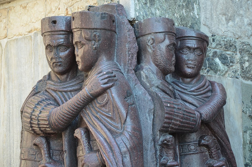 1024px Portrait of the Four Tetrarchs a porphyry sculpture sacked from the Byzantine Philadelphion palace in 1204 Treasury of St. Marks Venice 19896369591