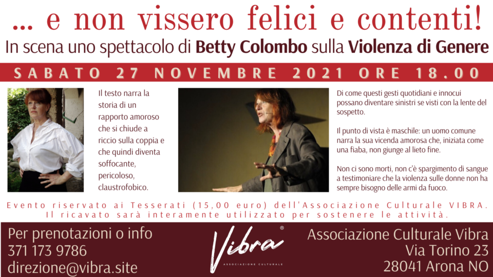 In scena uno spettacolo di Betty Colombo sulla Violenza di Genere