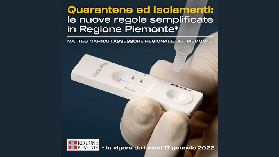 Regione Piemonte: nuove regole per le quarantene e isolamenti in vigore da oggi