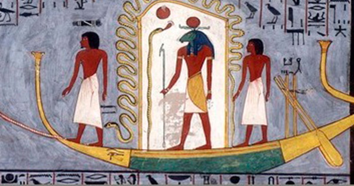 ra che viaggia attraverso loltretomba sulla barca solare illustrazione dal libro delle porte dipinto nella tomba di ramses i nella valle dei