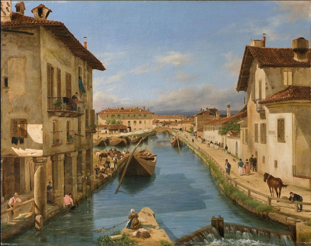 4. Canella Giuseppe Veduta del canale Naviglio preso sul ponte di San Marco in Milano olio su tela 65 x 82 cm