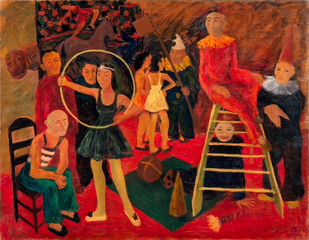 arnaldo badodi il circo 1939 dipinto olio su tavola 71 x 91 cm courtesy collezione giuseppe iannacco 424616